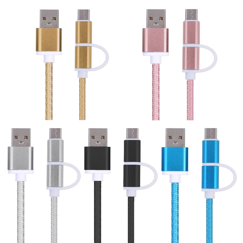 Cable de alimentación 2 en 1 USB 2,0 macho a USB 3,1 tipo C/Micro USB Weave transferencia de datos-Adaptador de PC