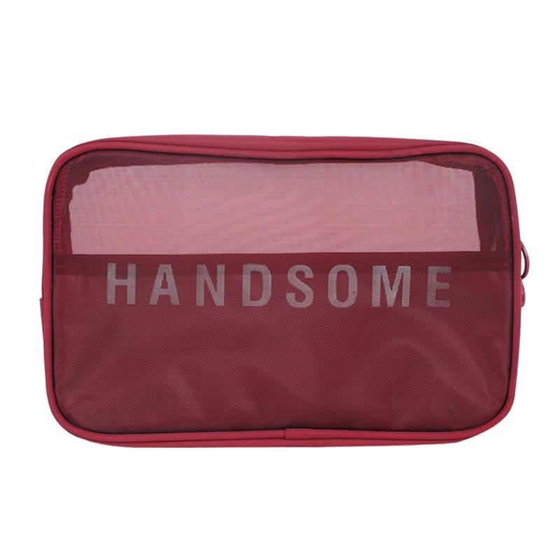 Bolsa con malla para cosméticos de maquillaje bolsa Portátil Bolsa de aseo de viaje organizador de almacenamiento de la bolsa, neceser, limpieza y belleza bolsa: Wine Red / L