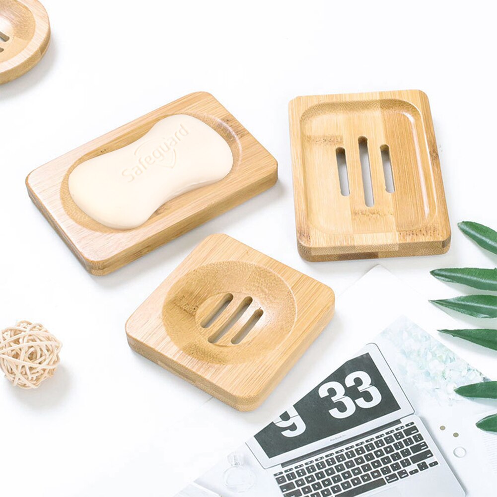 Wooden Bamboo Soap Dishes Bathroom Soap Rack Holder Dish Storage BoxBamboo Plate Tray Bath Plate Box Essential Kitchen Portable