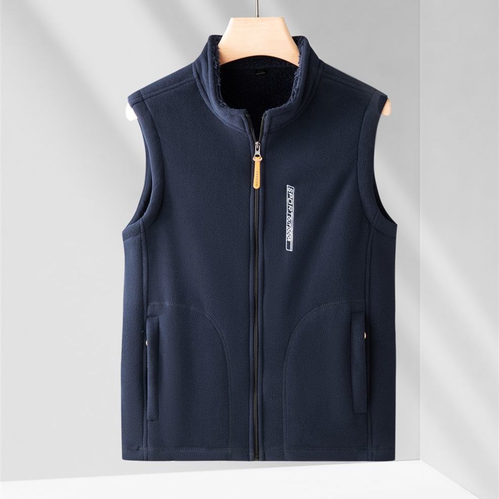 Warme vestjas voor heren Polar Fleece Winddicht Outdoor Multi Pocket Sport Mouwloos jack Casual dik vest met letterprint: 4XL / Blauw