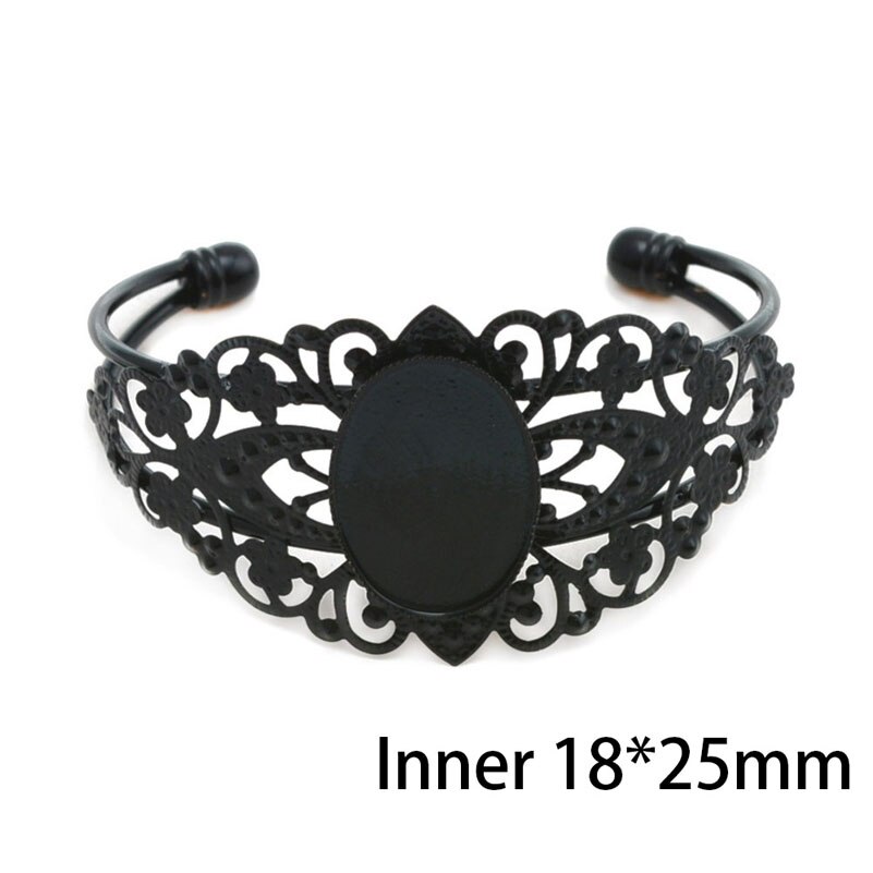 1 pc Fit 18*25mm Glas Cabochon Vintage Zwart Bazel Blank Armband met DIY Armband Sieraden maken: Black Zinc Plated