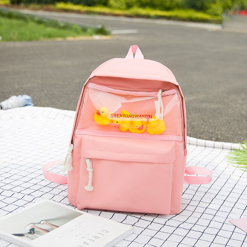 Ryggsäck kvinnor kvinnliga casual transparent med tecknade ankor canvas ryggsäckar studenter skola axelväskor: 2 rosa