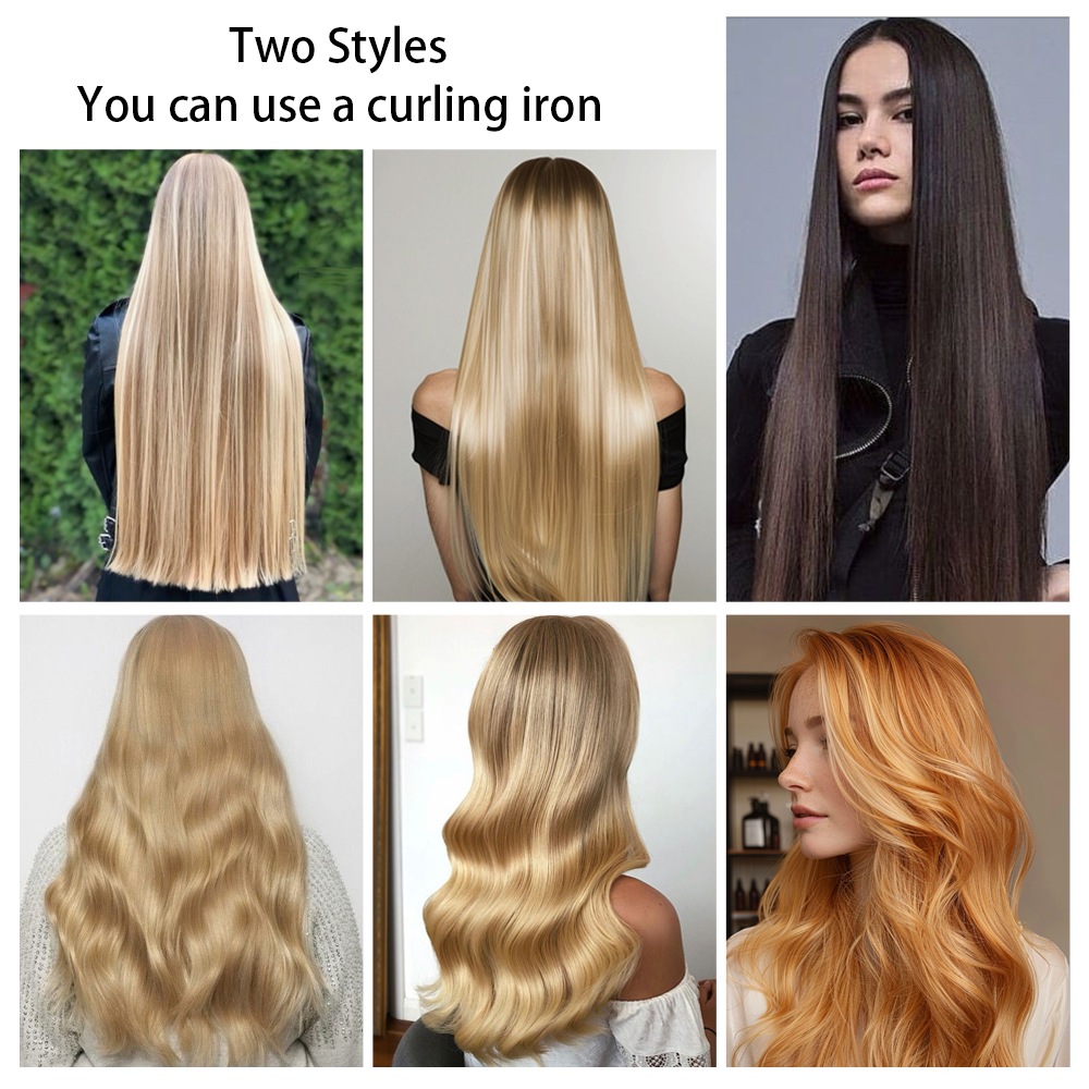 24 inch Synthetische Lange Rechte Kapsel 16 Clips 6 stks/set Hair Extensions Blond Zwart Haarstukjes Hittebestendig Voor Vrouwen