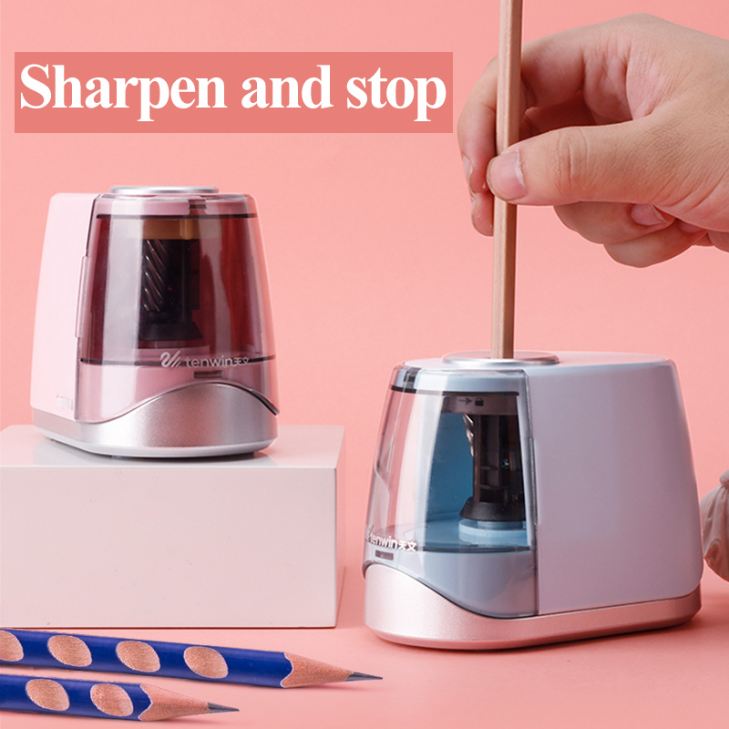 TENWIN – taille-crayon automatique électrique, mignon, taille-crayon, batterie, crayons pour enfants, papeterie robuste, kawaii, bureau