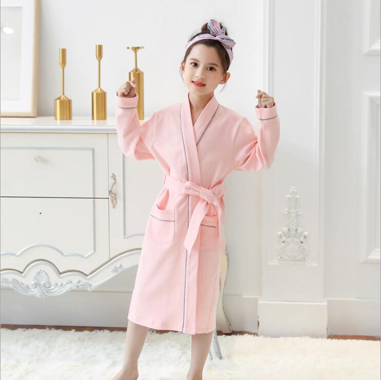 Meisjes Pyjama Jurk Lente Herfst Tiener Meisje Roze Geel Strikje Katoen Nachtkleding Jurken Kinderen Pyjama Jurk Kinderen Kleding: Roze / 160