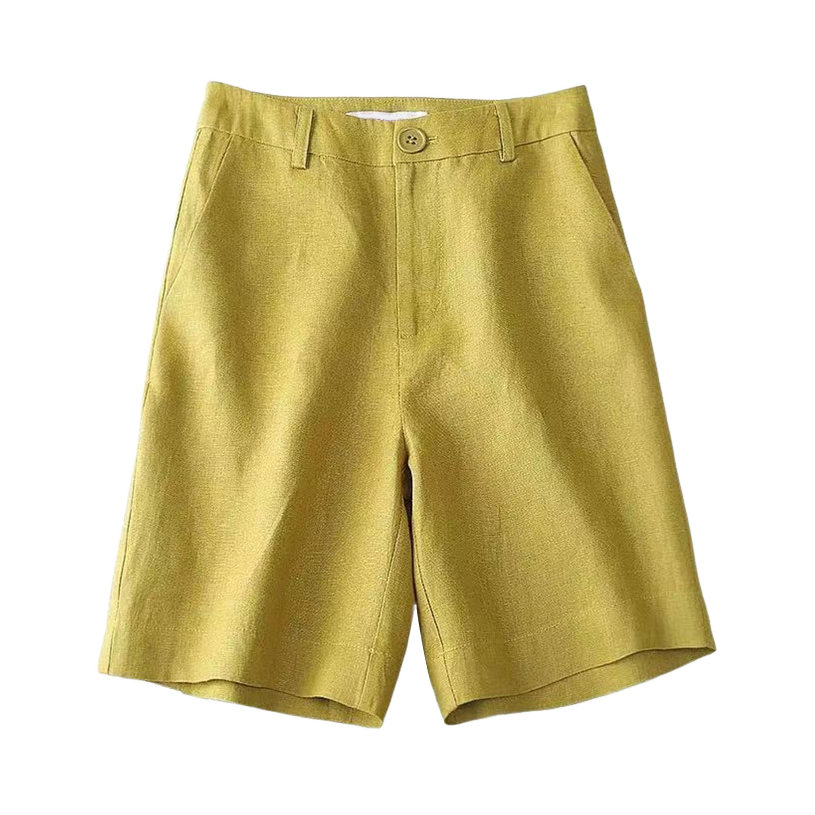 Short pas cher pour femmes harajuku été coton lin taille haute pantalon à jambes larges couleur unie dames pantalon directe: L / Beige