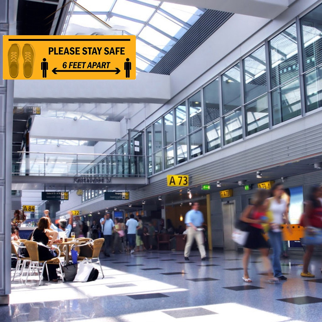 10x30cm Isolated label Please stay safe 6 feet apart Epidemic prevention slogan Isolated labeling #E