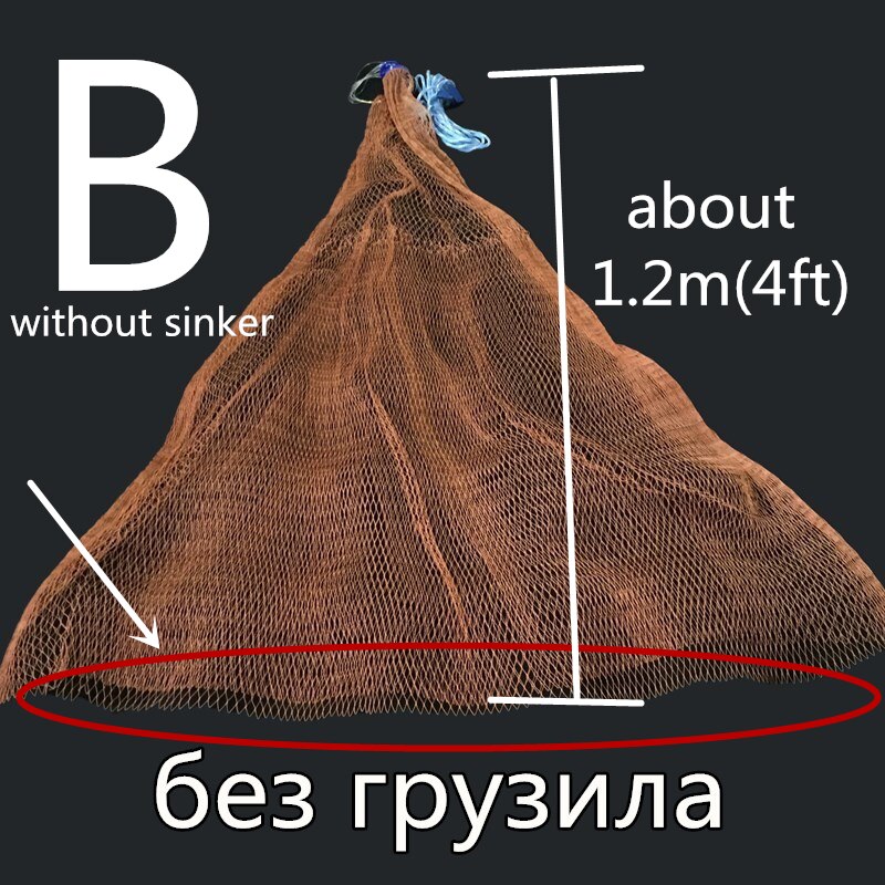 Finefish Cast Net 1.2-3.6M Without Sinker Fishing Net Outdoor Sport Hand Throw Network Small Mesh USA Style Gillnet Tool: B24