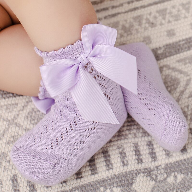 Cute Bowknot Baby Socks Newborn Summer Soft Cotton Baby Girls Socks Solid Color Breathable Kids Mesh Socks