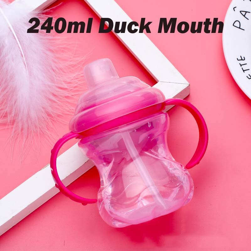 280ml Safety PP Material Children Straw Cup Drinking Bottle with Handles: Pink Duck Mouth Cup