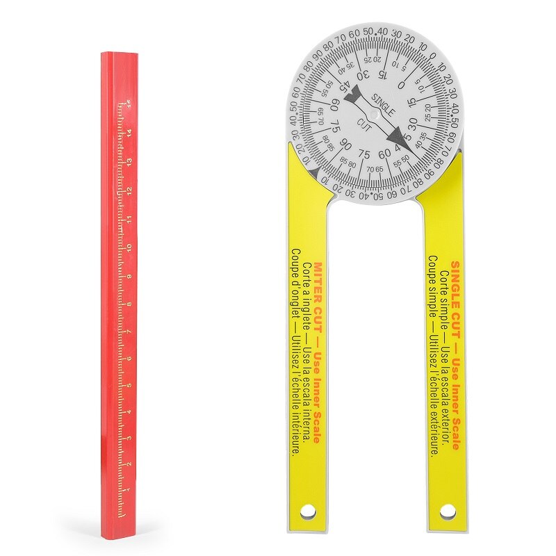 Woodworking Scale Mitre Saw Protractor Angle Level With Marking Pencil Carpenter Angle Finder Measuring Ruler Meter Gauge Tools: Red