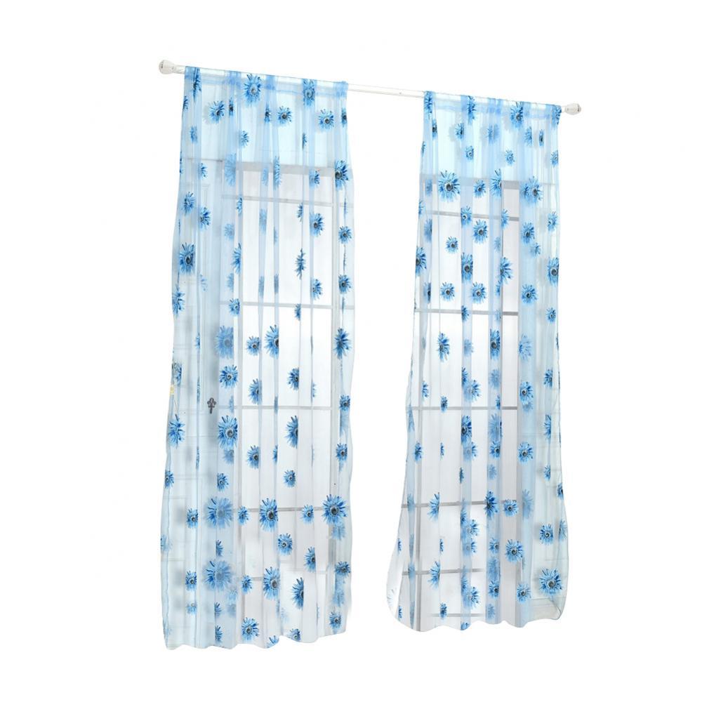 100x200cm Sheer Sunflower Curtain Panel Home Decor Room Divider Valance Drape Tulle Window Curtains For Living Room Bedroom: Blue