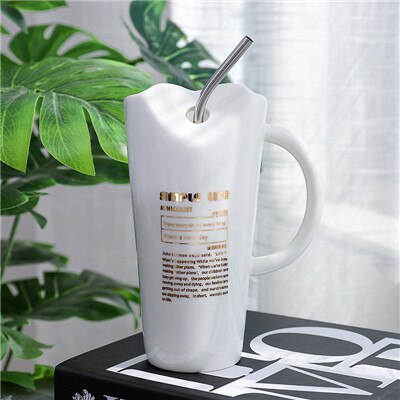 Unik keramisk mugg med halm kontor vatten koppar och muggar student par frukost mjölk juice kopp för barn: D