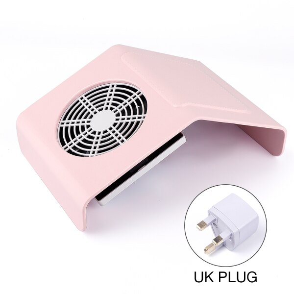 Aspirateur d'ongles et collecteur de poussière, 40W, appareil de manucure avec 2 sacs de collecte de poussière, outil pour Salon: Pink UK Plug