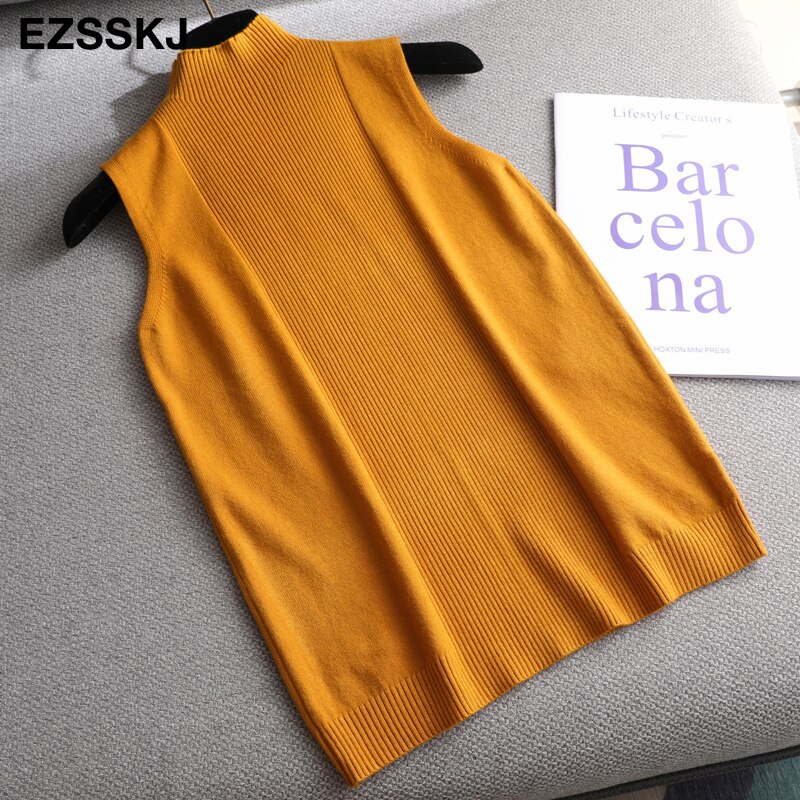 Sexig stickad topp vår höst tröja linne dam blus ärmlös v-ringad lös topp kvinnlig tröja väst topp: Orange