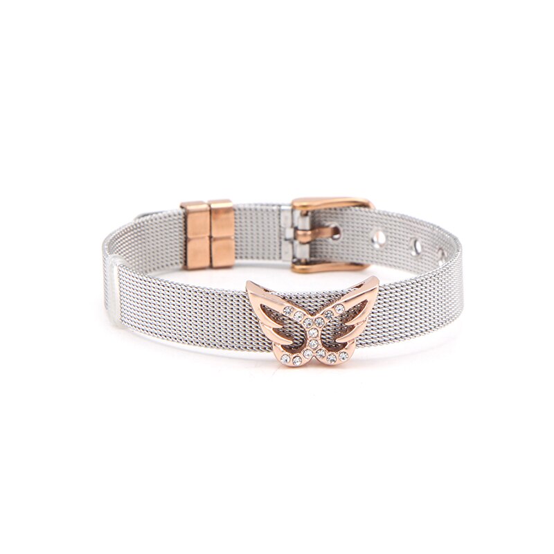 Somsoar Schmuck Versilberung rose gold Edelstahl Mesh Armband mit 1 stücke Rose Gold Rutsche Charme DIY Schmuck als Beste