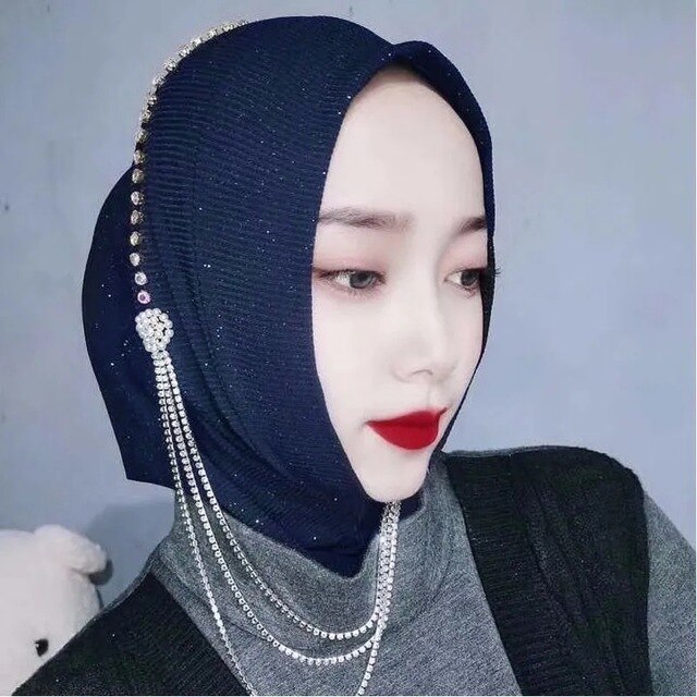 The explosion models turban hat scarf Muslim hijab head covering Baotou cap: Navy Blue