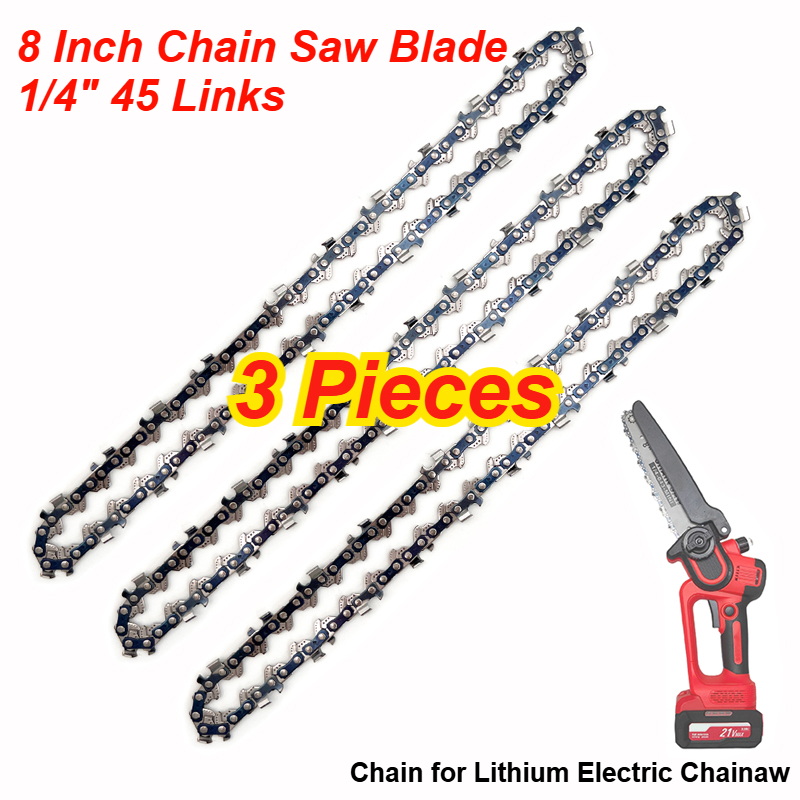 Garden Tool Parts Accessories 3pcs 8 Inch Chain Saw Blade 1/4" 45 Links Chain for Lithium Electric Chainaw