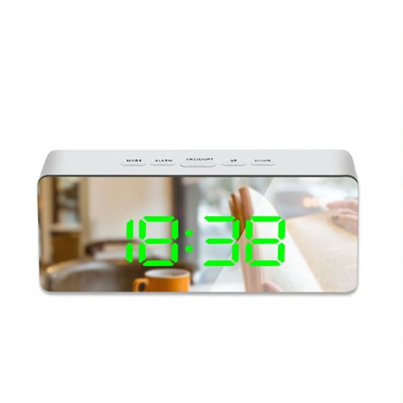 Spejl vækkeur digital snooze bordur vågne lys elektronisk tid temperatur display led makeup vækkeur: Rektangulær grøn