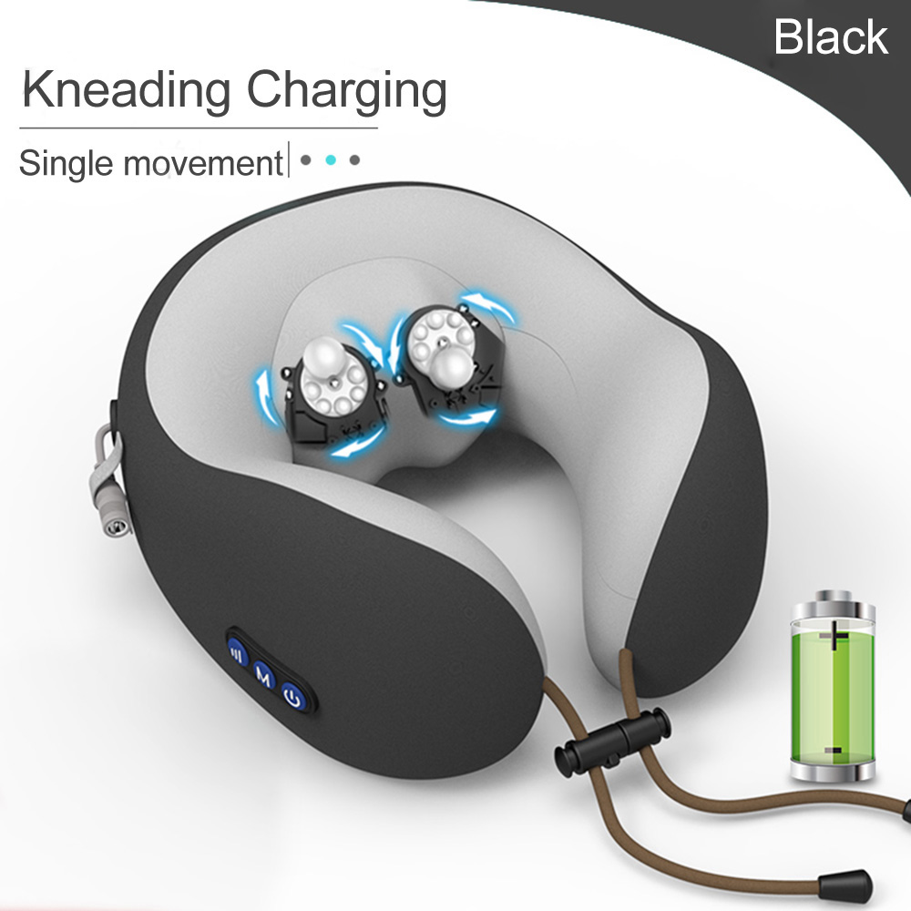 JINSERTA Elektrische Massage Nekkussen Hoofdsteun Reizen Kussen Therapie U-vormig Kussen Massager voor Thuis Kantoor Rust: Black-Single-Knead