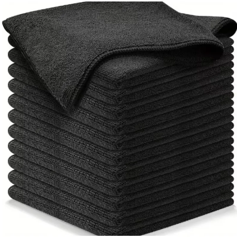 Paños negros de fibra ultrafina, trapo para el hogar, limpieza de coche, poliéster, algodón, plumero de secado rápido, toalla de cocina, paño para platos, estropajo