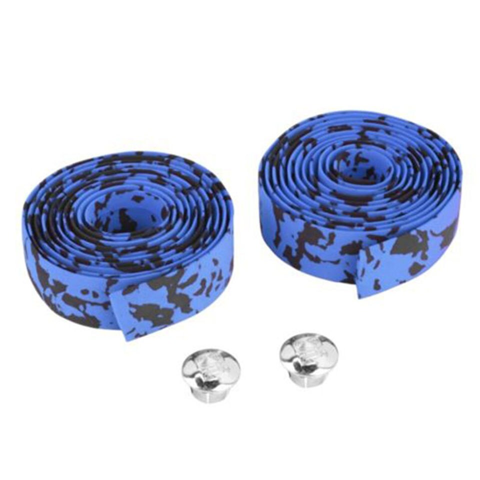 1 par de cinturón con asa para ciclismo cinta de manillar carretera deportes de bicicleta manillar corcho con cinta de recubrimiento con 2 Bar enchufes: Blue black