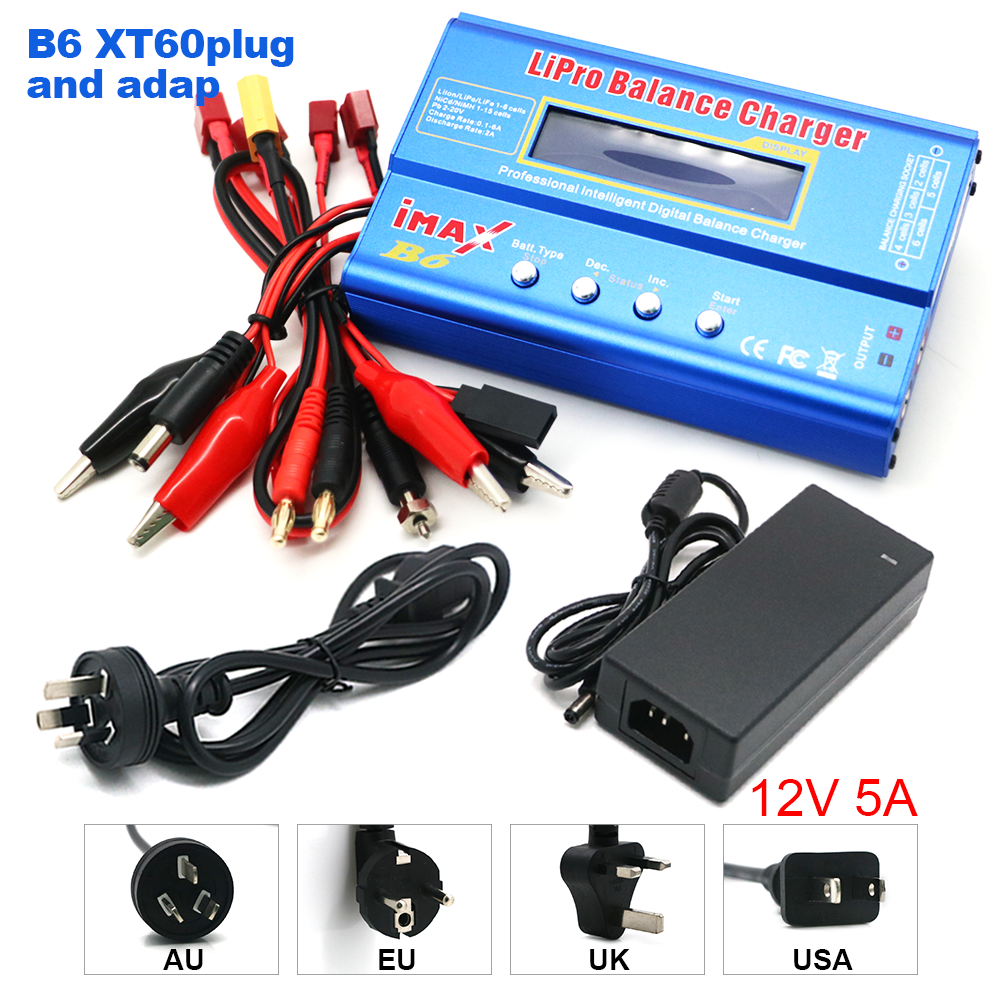 Chargeur Lipo IMAX B6 80W, prise T/Tamiya/XT60 pour batterie NiMh Li-ion ni-cd Lipo, déchargeur d'équilibre + adaptateur 12V 5A pour chargeur Rc