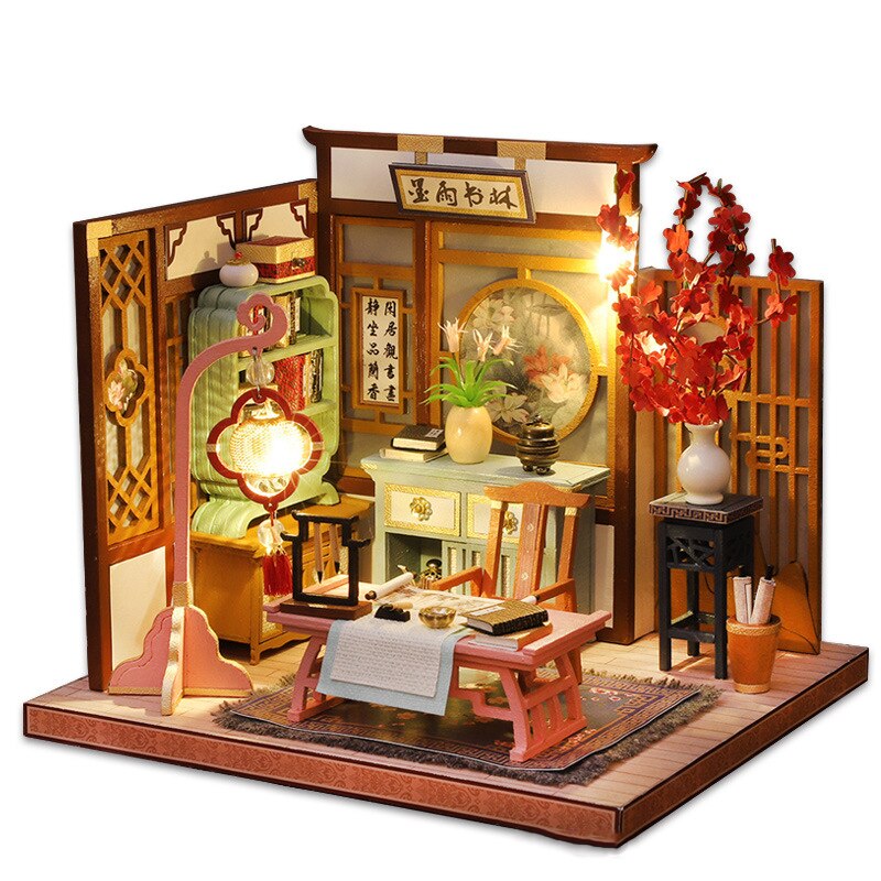DIY Holz Puppe Haus Bausatz Montiert Miniatur Möbel mit Zubehör Chinesische Casa Licht Puppenhaus Spielzeug für Erwachsene Weihnachten: D nur dollhouse