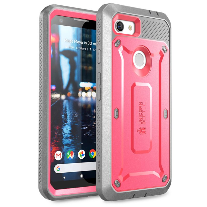 SUPCASE For Google Pixel 3a Case Release) UB Pro Full-Body Rugged Holster Protective Case with Built-in Screen Protector: Pink