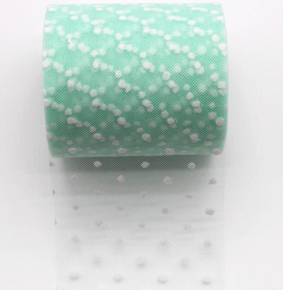 20 yards / volumen 3 '' 7.5 cm hvide prikker håndlavet materiale hovedbeklædning dekoration tutu nederdel tyl rulle 75mm bånd: 16