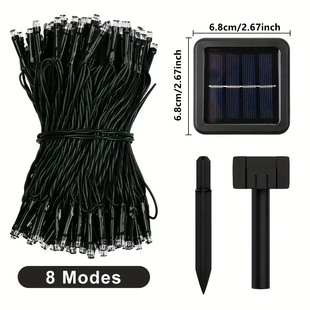 Wasserdichte solarbetriebene 50/100 LED funkelnde Lichterketten, 8 Modi LED-Leuchten für Garten, Weihnachten, Hochzeit, draussen-Dekoration