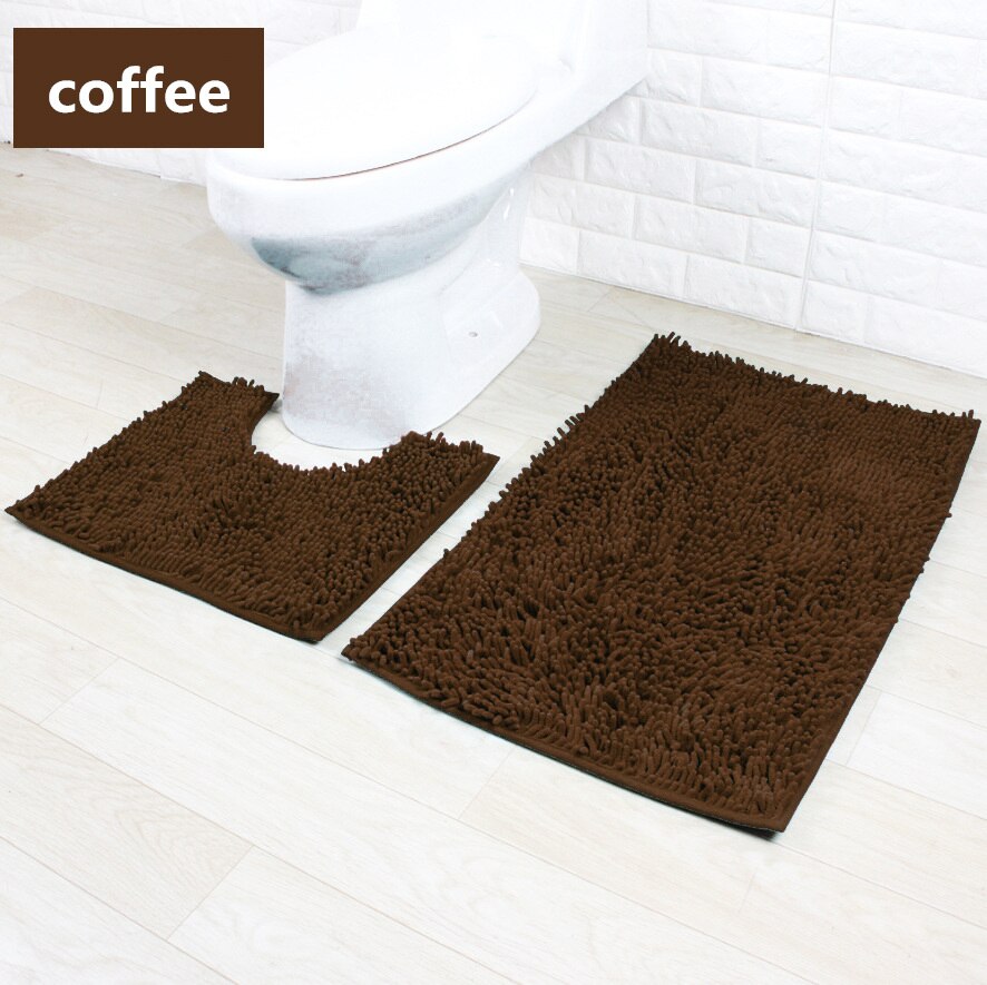 2 st/set tjock chenillematta entrédörr badrum anti-halkmatta kök toalett absorberande badrumsmatta chenille golvmatta: 2 st-kaffe