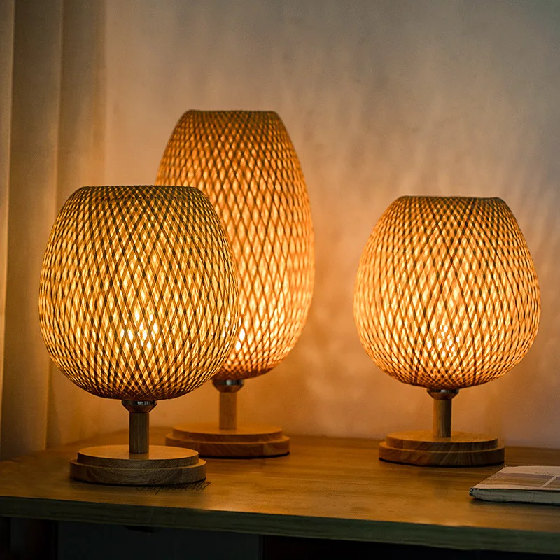 Vintage Bambus Tisch Lampen Chinesischen Stil Handgemachte Holz Schreibtisch Lampe für Wohnzimmer Schlafzimmer Dekoration Kreative E27 Neben Lampe