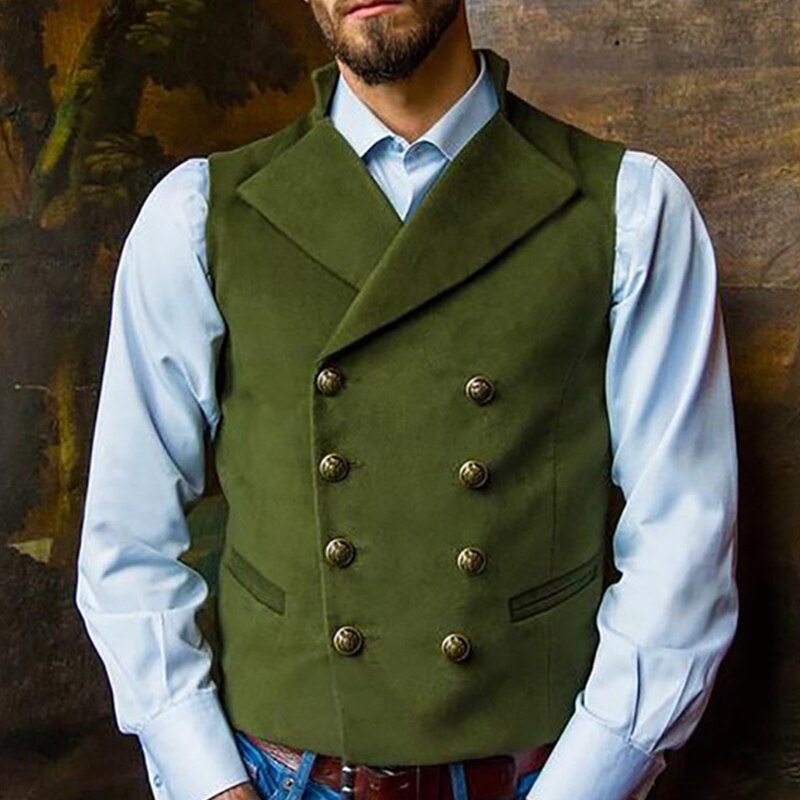 Herren Anzug Weste Grün Revers Kragen Zweireiher Einfarbige Strickjacke Weste Jacke Beiläufige Dünne passen Gilet Männer Weste