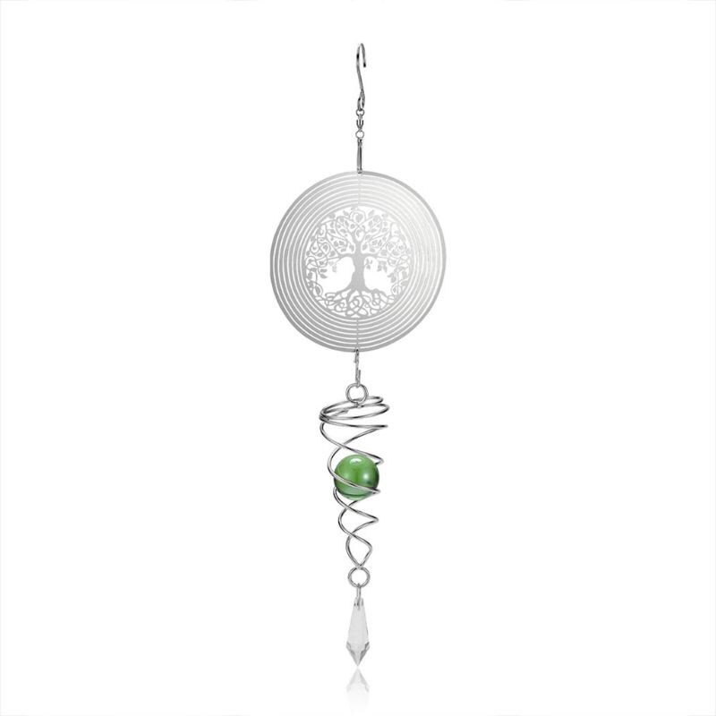 3D Silent Rotating Stainless Steel Wind Chime Hollow Wall Hanging Ornament Decor: E