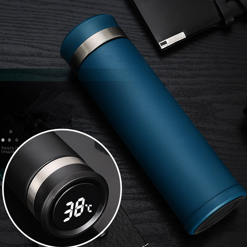 Temperatuur Display Thermosfles van Roestvrij Staal Water Fles Thermoskan Dubbele Muur Geïsoleerde Flessen Cup Thee Zetgroep: B-Blue