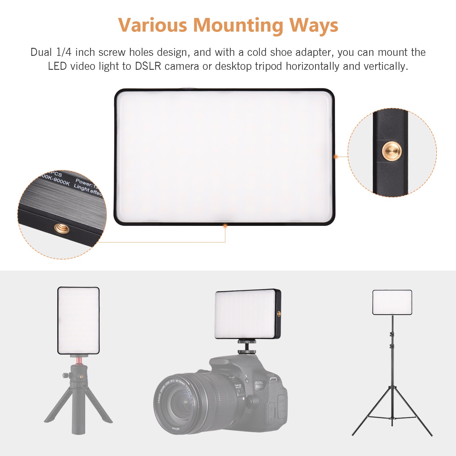 Andoer ST120 Pocket LED Video Light Rechargeable Fill Light 2500K-9000K Bi-color Temperature Dimmable CRI95+ w/ Silicon Diffuser