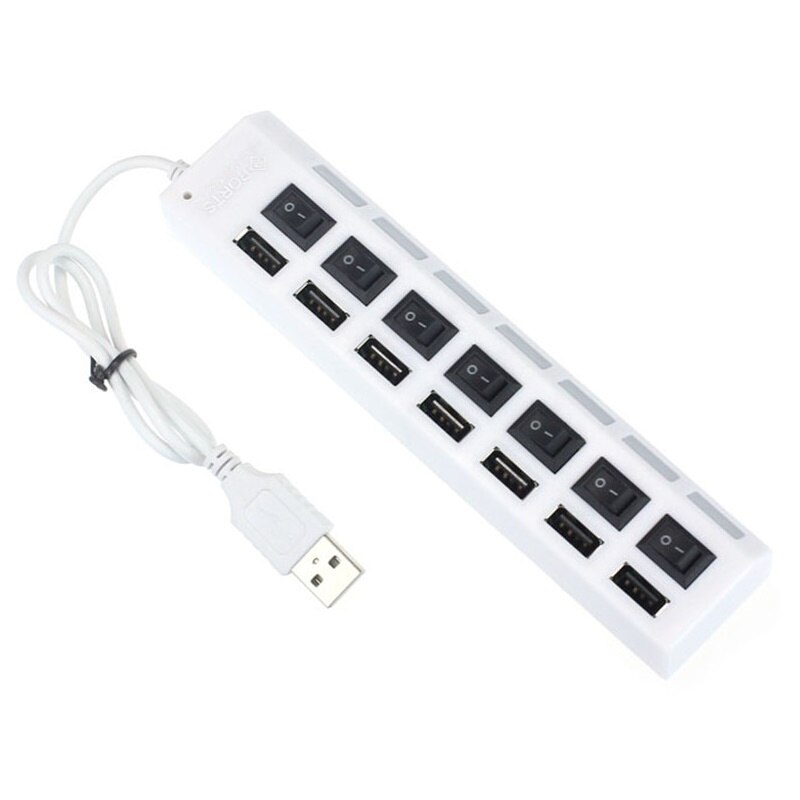USB Hub 2.0 Multi USB Port High Speed Hab With On/Off Independent Switch USB Splitter 4 / 7 Port Expander Multiple Power Adapt: white 7 ports Switch