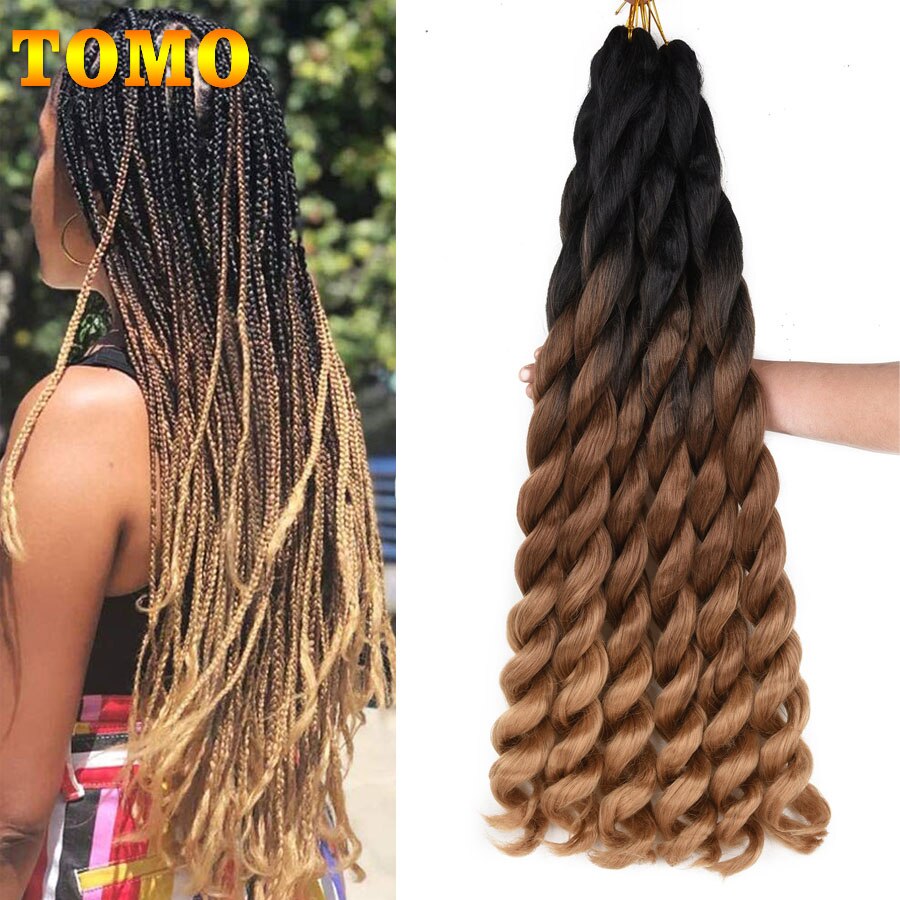 TOMO Big Wavy Synthetic Braiding Hair Extensions 24 Inch Ombre Curly Jumbo Braids Hair For Black Women Low Temperature Fiber