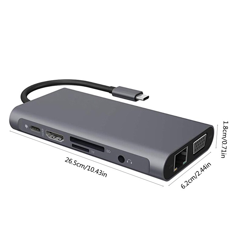 USB HUB Docking Station Typ C Adapter USB 3,0 4K VGA RJ45 10 in1 Konverter