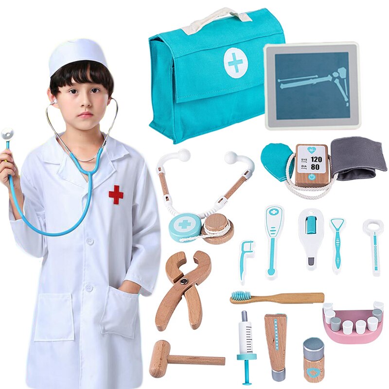 Kids Houten Arts Speelgoed Set Simulatie Familie Arts Verpleegkundige Medische Kit Speelgoed Pretend Play Ziekenhuis Geneeskunde Accessorie Kinderen Speelgoed