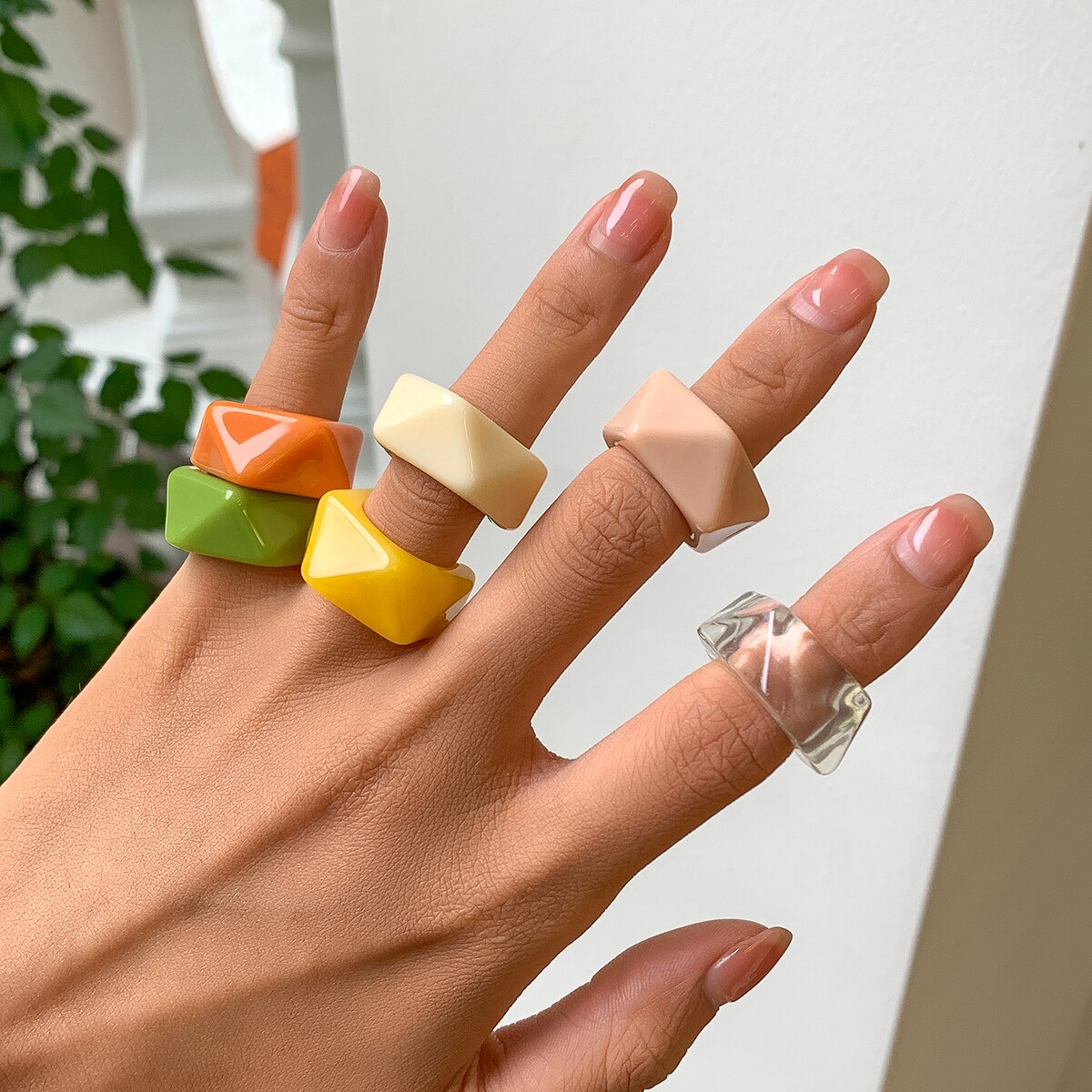 Gennemsigtig akryl geometriske åbne ringe regnbue farverige harpiks kno finger ringe til kvinder piger smykke fest