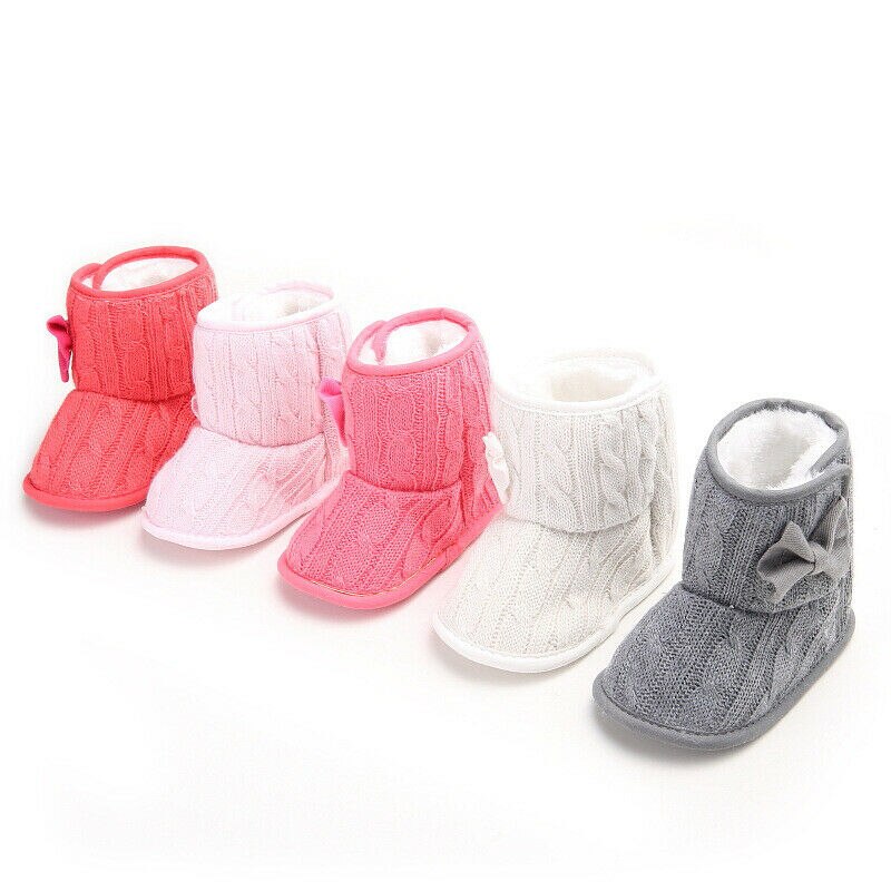 Baby Meisje Jongen Effen Grijs Snowboots Winter Strik Laarsjes Baby Peuter Pasgeboren Crib Schoenen 0-18M