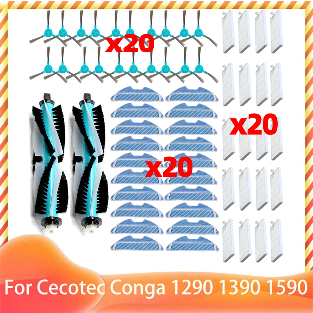 Compatible con Cecotec Conga 1290 1390 1590, accesorios, rodillo, Cepillo Lateral principal, filtro Hepa, fregona, repuestos: Lavanda