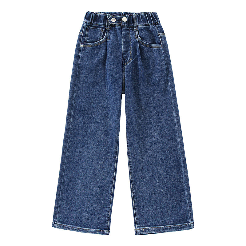 Spring Autumn Loose Teenage Girls Wide Leg Jeans Solid Color Casual Trousers Kids Children Denim Pant 10 11 12 13 14 15 16years