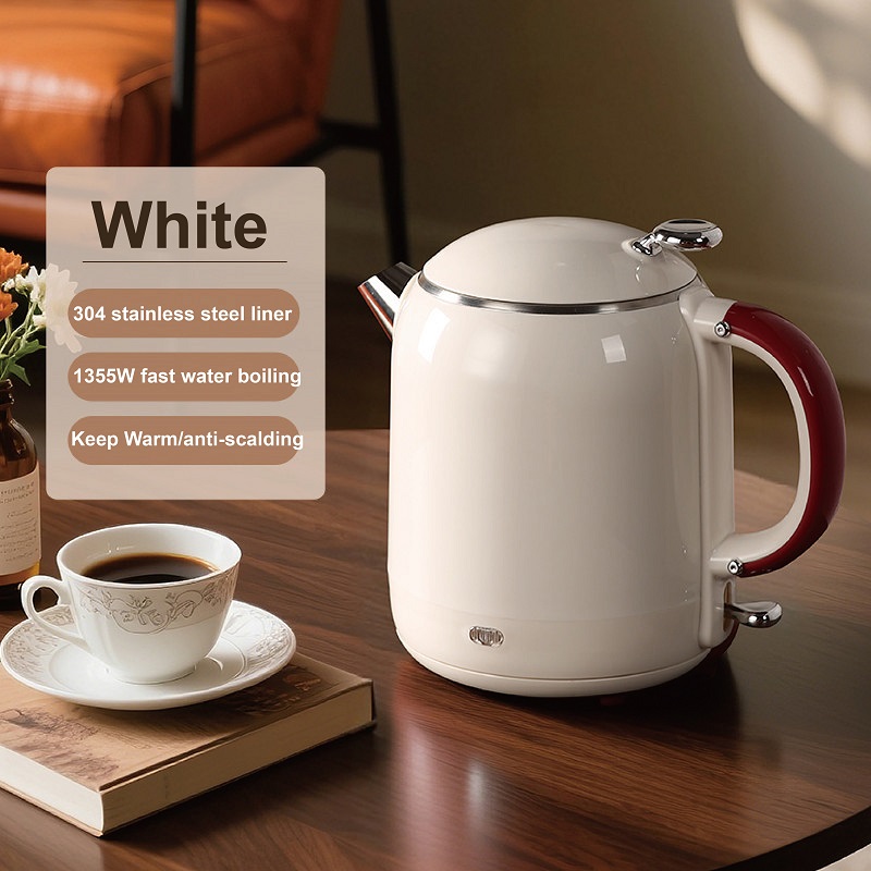 1000ml Household Electric Kettle Retro 304 Stainless Steel Kettle Teapot Mini Portable Thermal Kettle Automatic Power Off 1355W: WHITE / KR