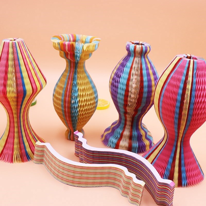 1pcs Magic Honeycomb Paper Vase Hats For Women Girls Summer Handmade Folding Hat For Party Decorations Paper Caps Travel Sun Hat