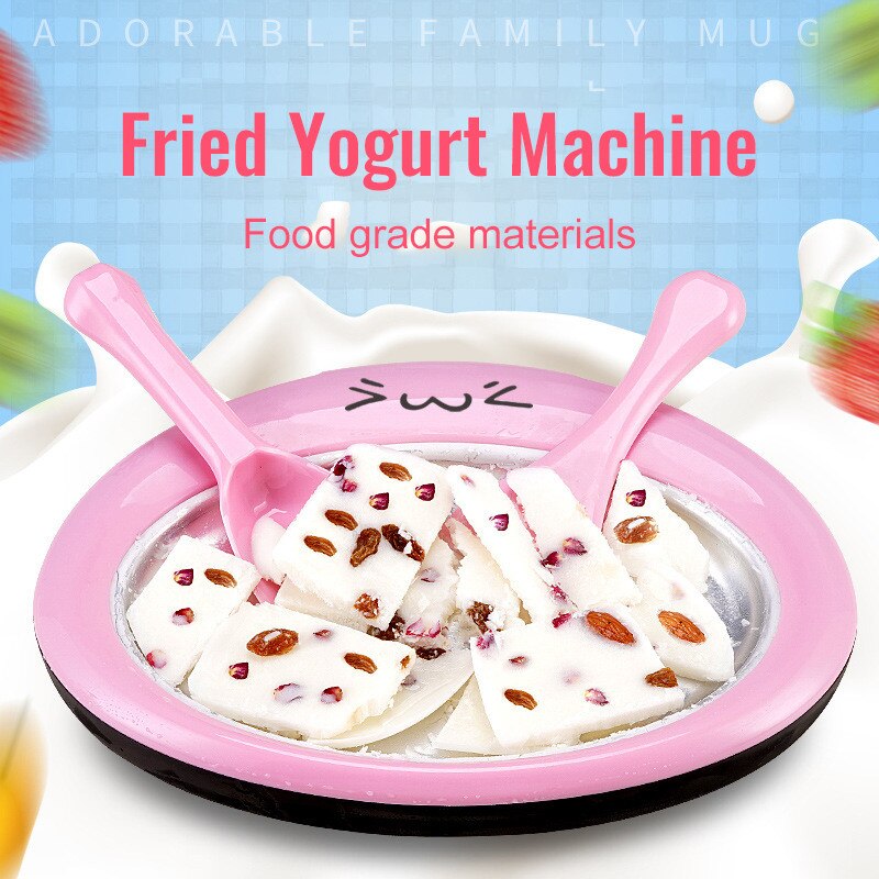 Mini Ice Cream Maker Cartoon Fried Ice Machine Fried Yogurt Machine Pan Home Stir Yogurt Machine with 2pcs Fried Ice Shovel