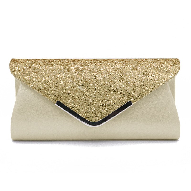 Women's Glitter Shimmer Envelope Ladies Sequins Evening Party Prom Smart Jane Clutch Bag Handbag: Gold