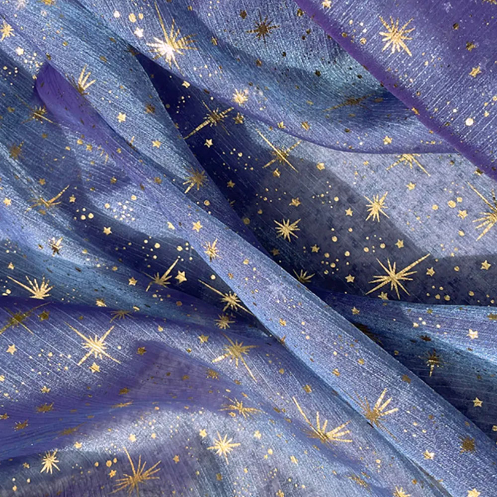 Tela de Organza con purpurina brillante, bronce, estrella, Luna, crepé dorado, tul, manualidades de costura, vestido, camisa de manga grande, materiales exteriores: rosa sakura